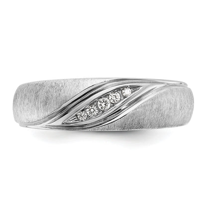 14K Weißgold Herren Ring, poliert und satiniert, mit 0,067 Karat Diamant komplett besetzt
