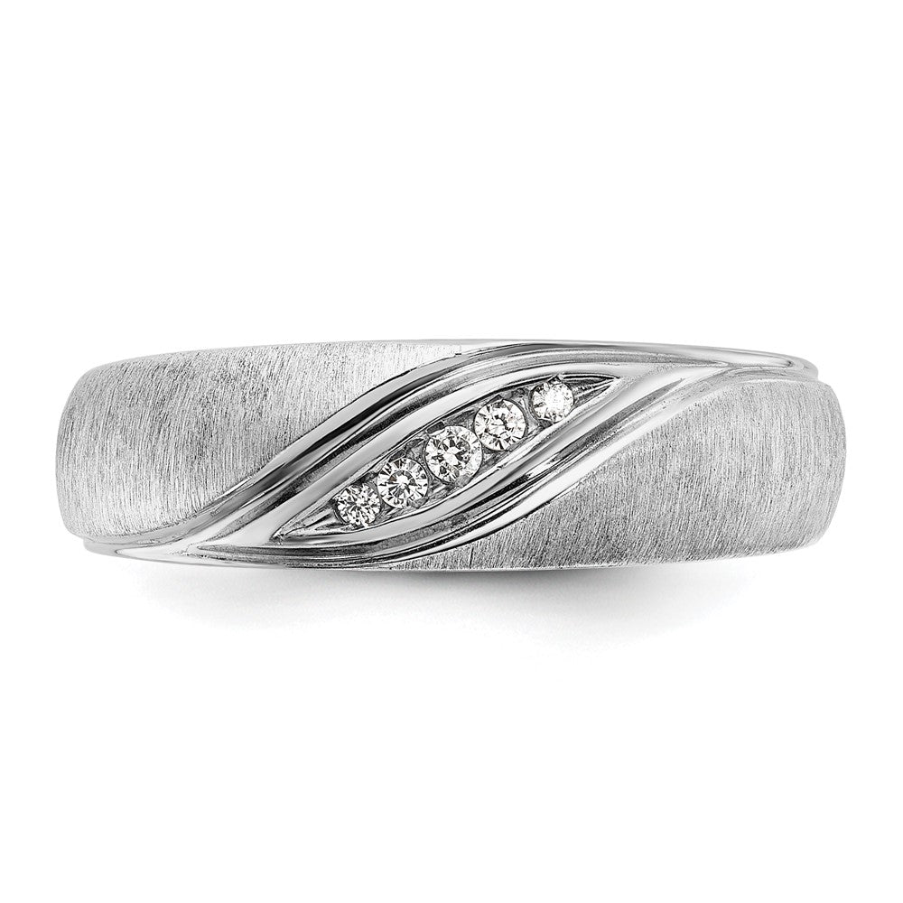 14K Weißgold Herren Ring, poliert und satiniert, mit 0,067 Karat Diamant komplett besetzt