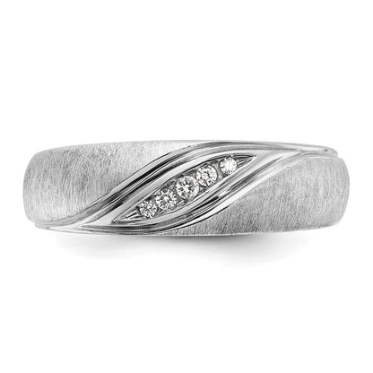 14K Weißgold Herren Ring, poliert und satiniert, mit 0,067 Karat Diamant komplett besetzt