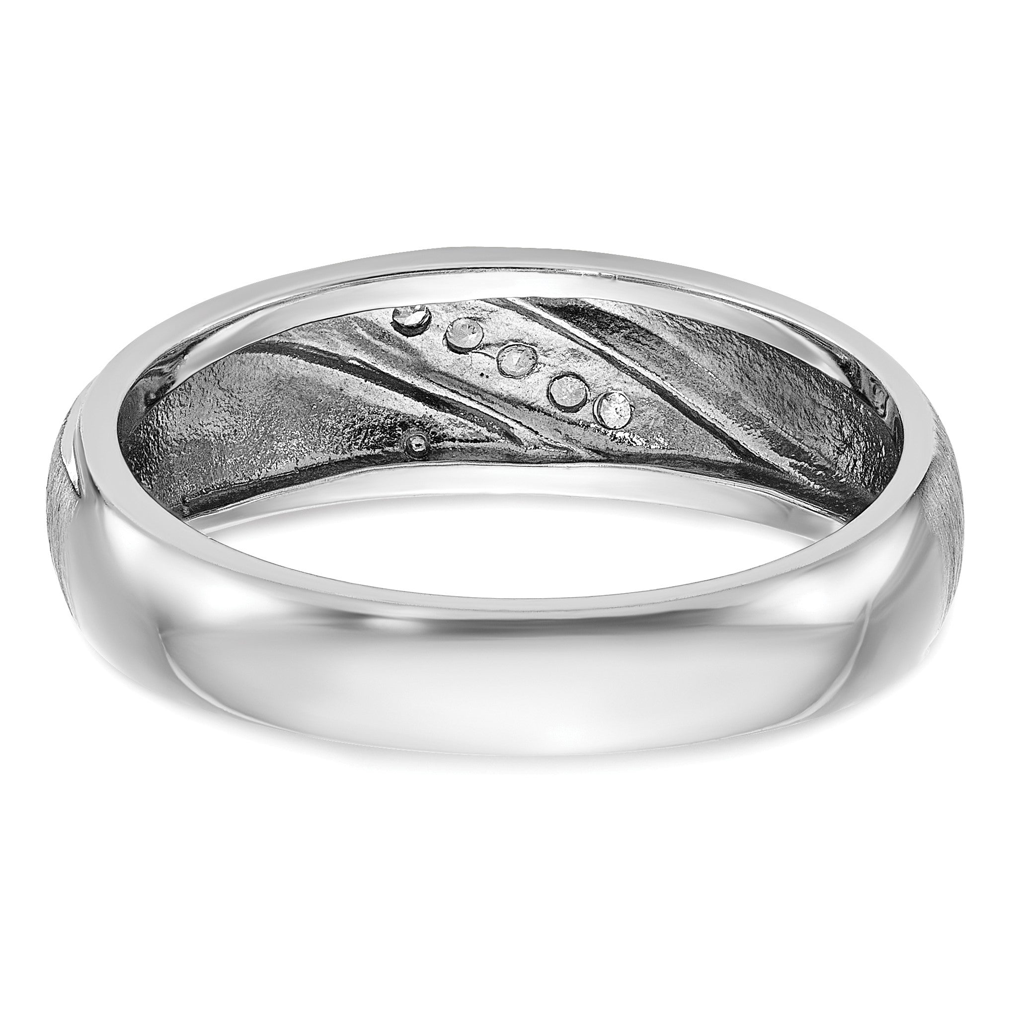 14K Weißgold Herren Ring, poliert und satiniert, mit 0,067 Karat Diamant komplett besetzt