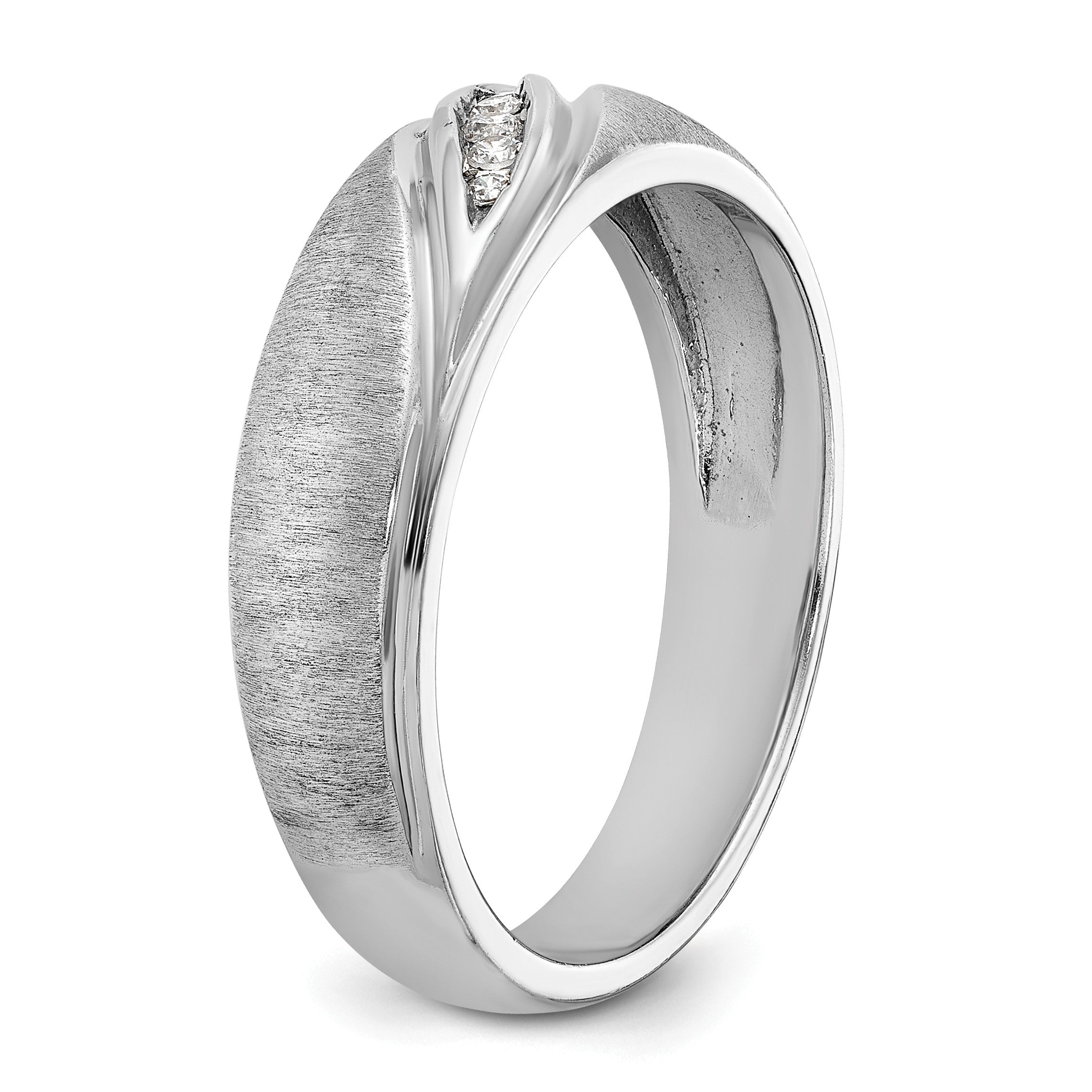 14K Weißgold Herren Ring, poliert und satiniert, mit 0,067 Karat Diamant komplett besetzt