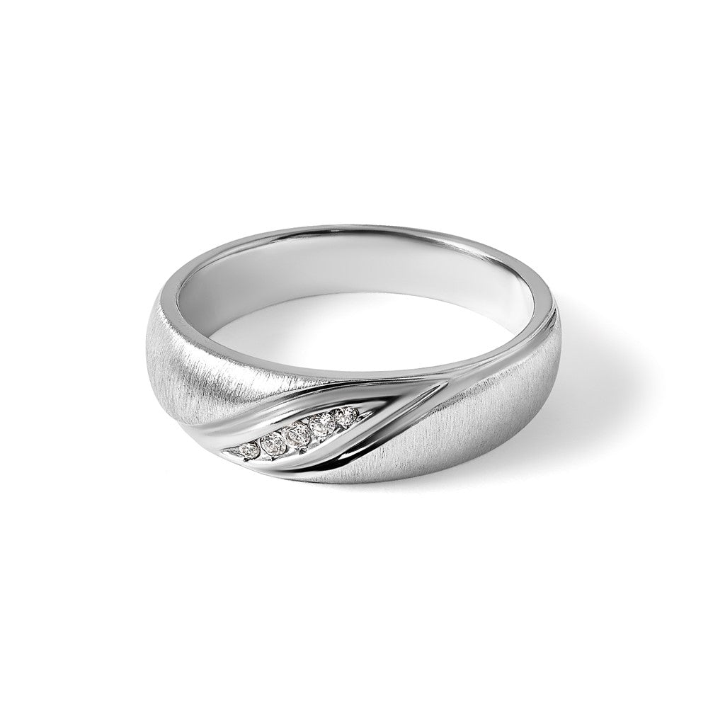 14K Weißgold Ring mit 0,067 ct. Labor-gewachsenem Diamant VS/SI+ G+, poliert und satiniert, für Herren