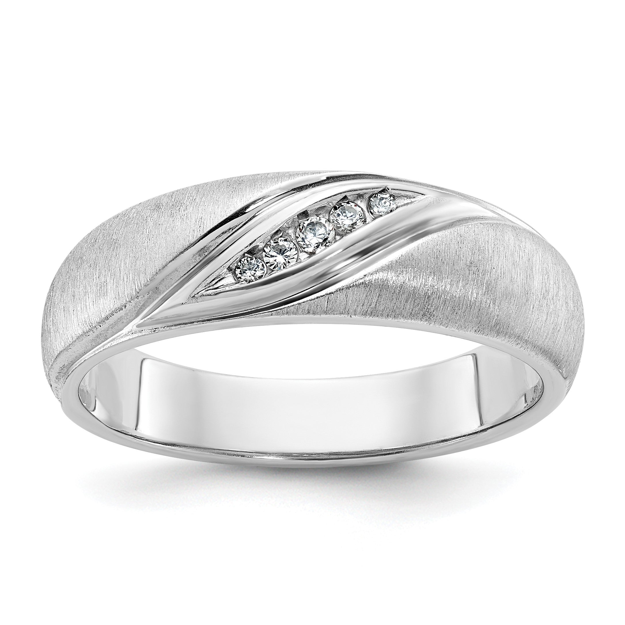 14K Weißgold Herren Ring, poliert und satiniert, mit 0,067 Karat Diamant komplett besetzt