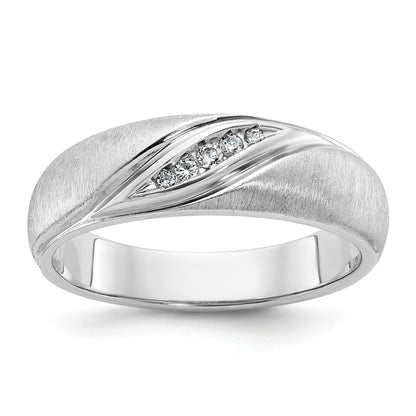14K Weißgold Herren Ring, poliert und satiniert, mit 0,067 Karat Diamant komplett besetzt