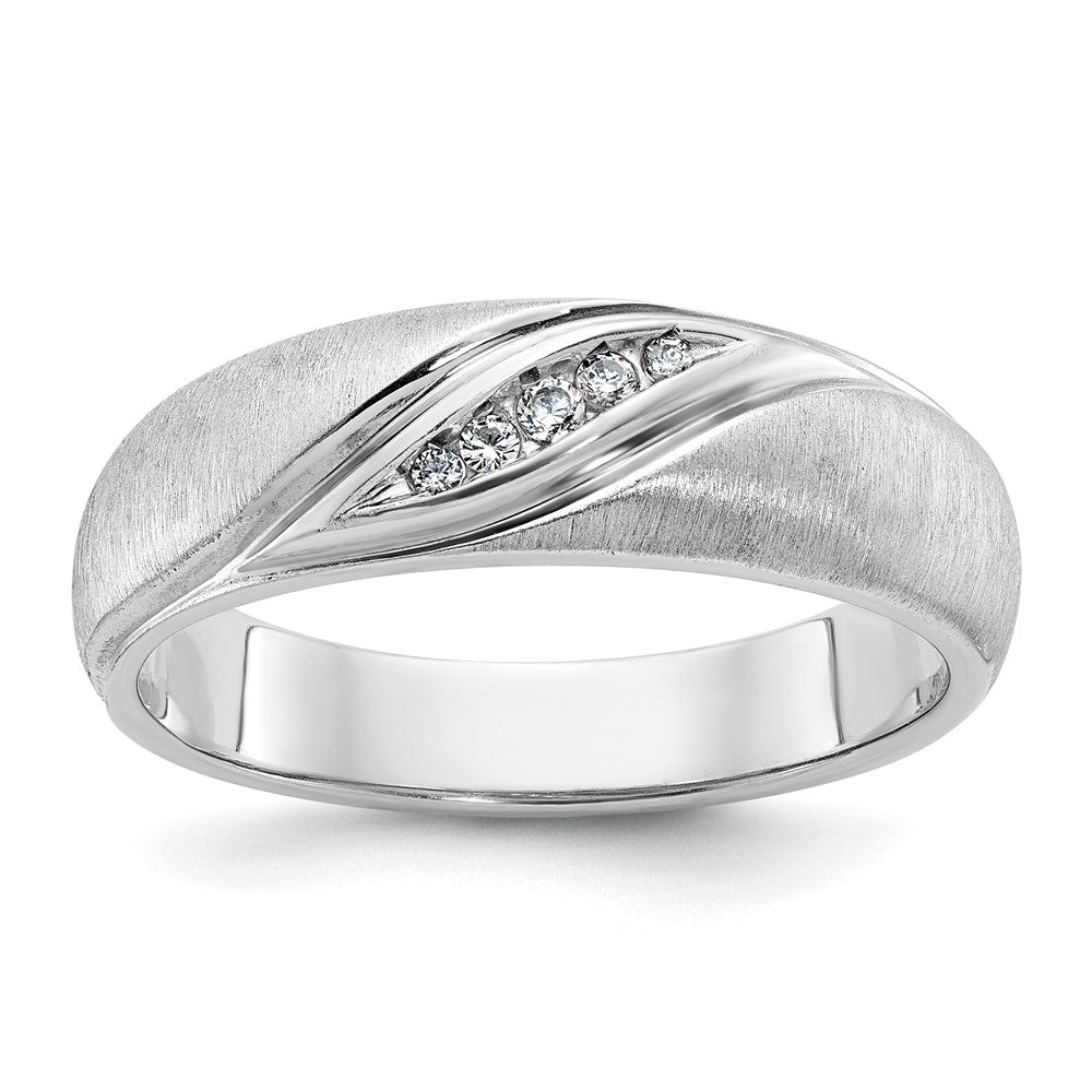 14K Weißgold Herren Ring, poliert und satiniert, mit 0,067 Karat Diamant komplett besetzt