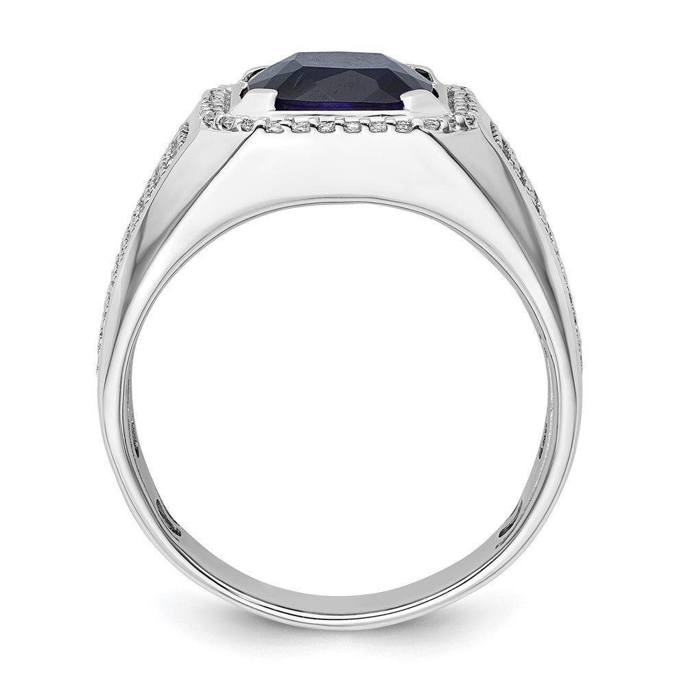 14K Weißgold 7/8 Ct. Im Labor Gezüchtet Diamant Vs/si+ G+ und Erzeugt Blau Saphir Herren Ring
