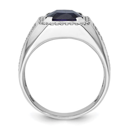 14K Weißgold 7/8 Ct. Im Labor Gezüchtet Diamant Vs/si+ G+ und Erzeugt Blau Saphir Herren Ring