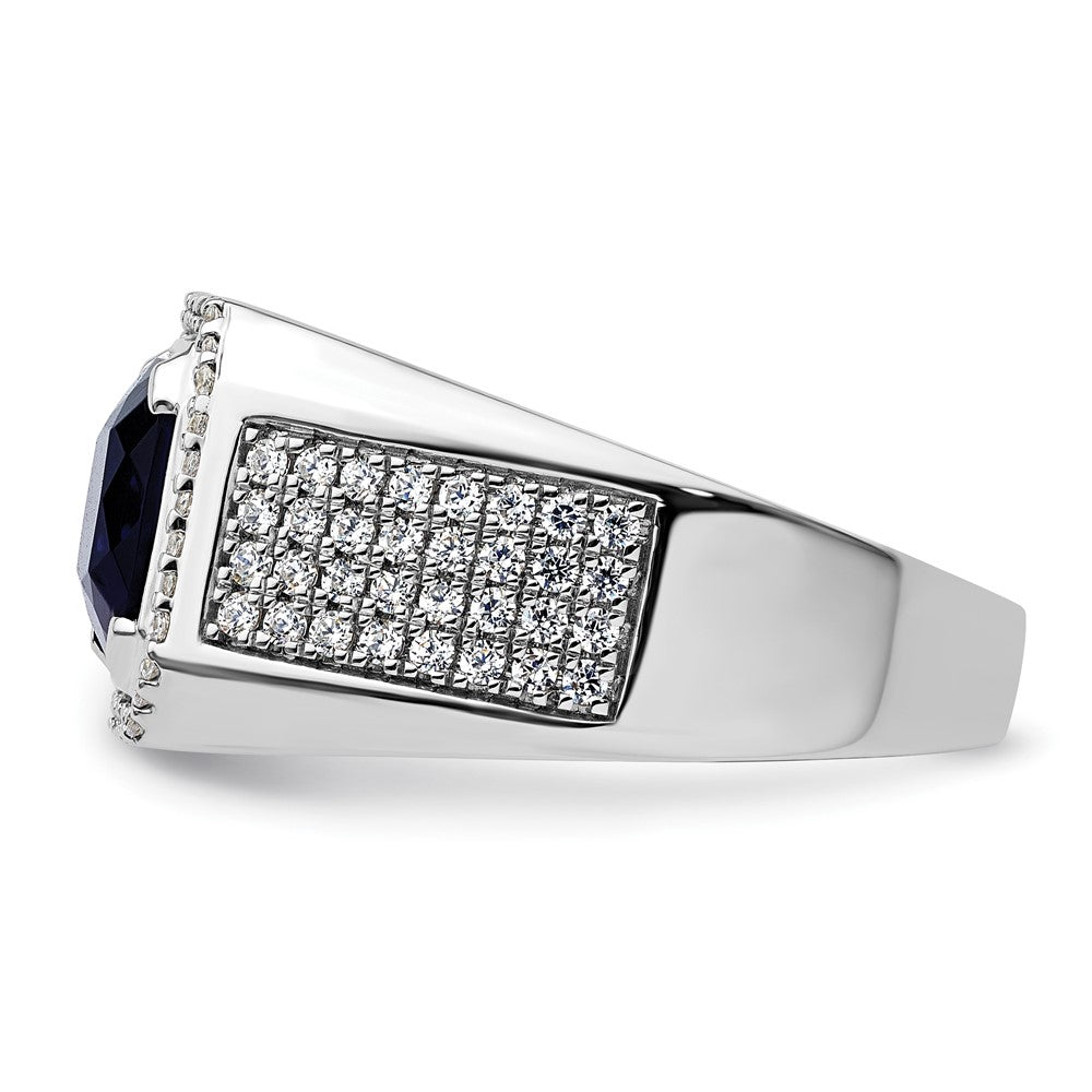 14K Weißgold 7/8 Ct. Im Labor Gezüchtet Diamant Vs/si+ G+ und Erzeugt Blau Saphir Herren Ring