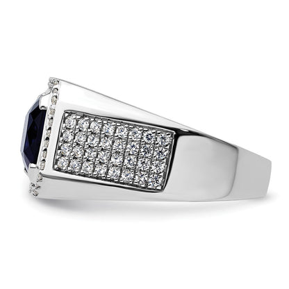 14K Weißgold 7/8 Ct. Im Labor Gezüchtet Diamant Vs/si+ G+ und Erzeugt Blau Saphir Herren Ring