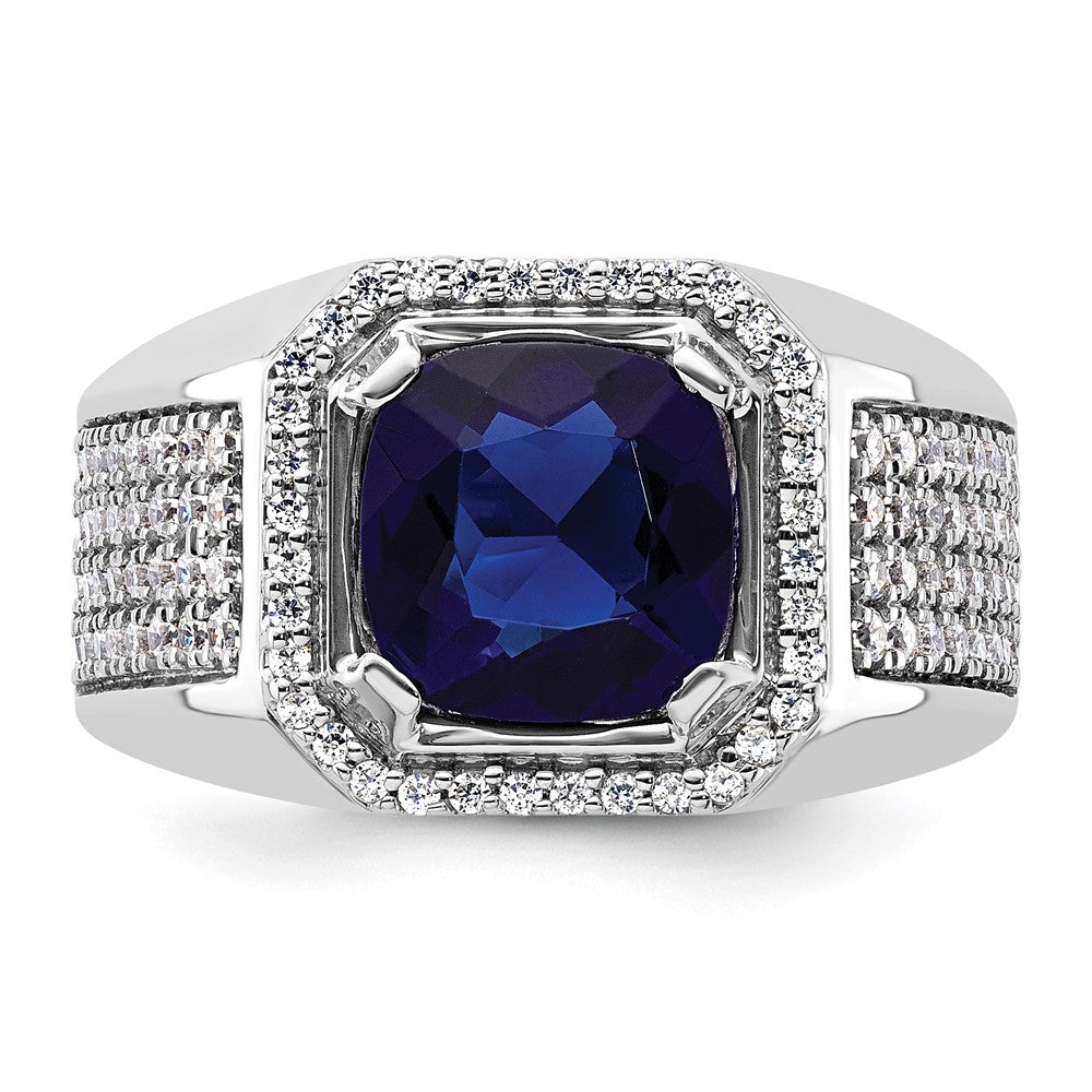 14K Weißgold 7/8 Ct. Im Labor Gezüchtet Diamant Vs/si+ G+ und Erzeugt Blau Saphir Herren Ring