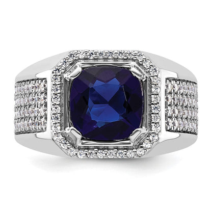 14K Weißgold 7/8 Ct. Im Labor Gezüchtet Diamant Vs/si+ G+ und Erzeugt Blau Saphir Herren Ring