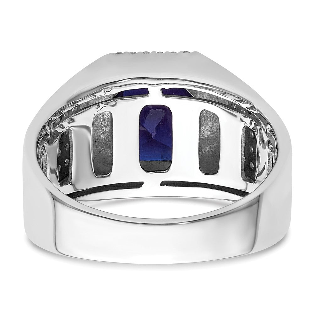 14K Weißgold 7/8 Ct. Im Labor Gezüchtet Diamant Vs/si+ G+ und Erzeugt Blau Saphir Herren Ring