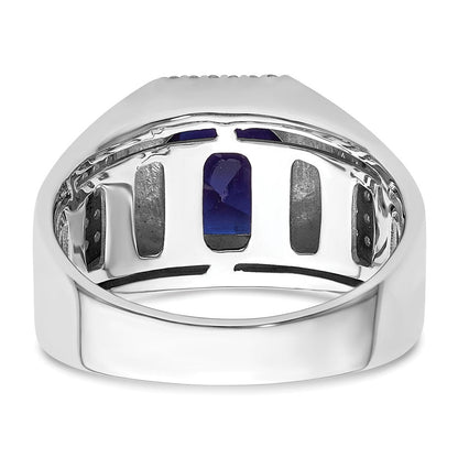 14K Weißgold 7/8 Ct. Im Labor Gezüchtet Diamant Vs/si+ G+ und Erzeugt Blau Saphir Herren Ring