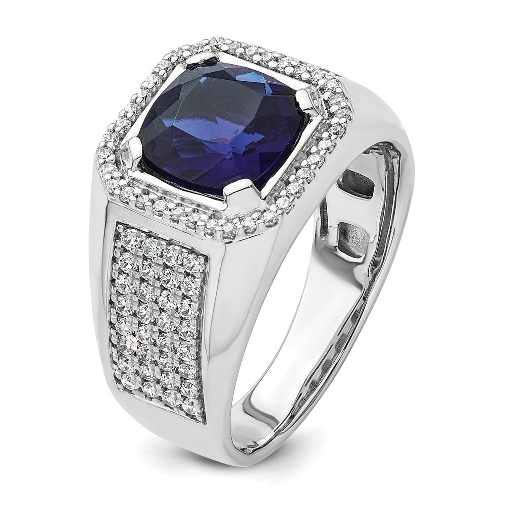 14K Weißgold 7/8 Ct. Im Labor Gezüchtet Diamant Vs/si+ G+ und Erzeugt Blau Saphir Herren Ring
