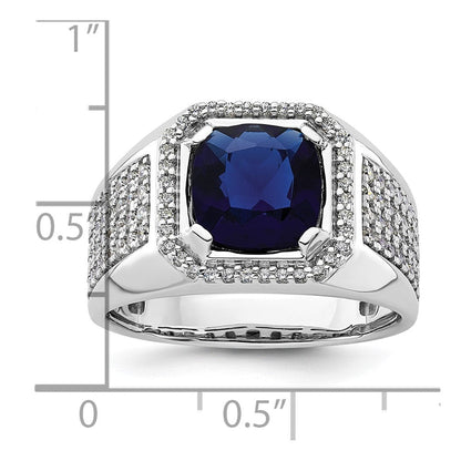 14K Weißgold 7/8 Ct. Im Labor Gezüchtet Diamant Vs/si+ G+ und Erzeugt Blau Saphir Herren Ring