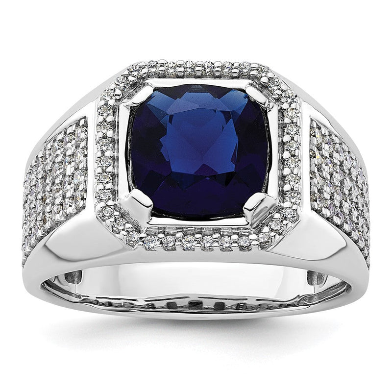 14K Weißgold 7/8 Ct. Im Labor Gezüchtet Diamant Vs/si+ G+ und Erzeugt Blau Saphir Herren Ring