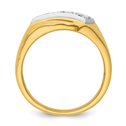 14K Gelb- und Rhodiumgold mit Weiß, Ring mit 0,5 ct. Laborgezüchtetem Diamant VS/SI+ G+, poliert und geriffelt, Drei-Stein-Herrenring