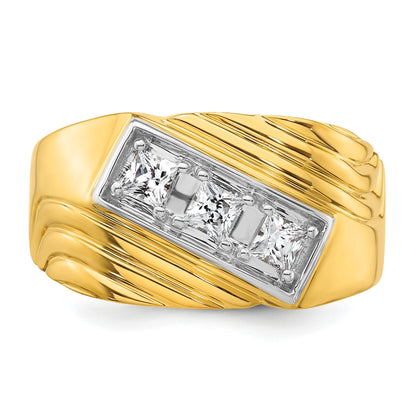 14K Gelb- und Rhodiumgold mit Weiß, Ring mit 0,5 ct. Laborgezüchtetem Diamant VS/SI+ G+, poliert und geriffelt, Drei-Stein-Herrenring