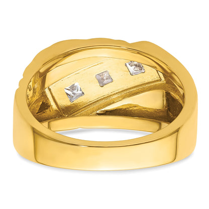 14K Gelb- und Rhodiumgold mit Weiß, Ring mit 0,5 ct. Laborgezüchtetem Diamant VS/SI+ G+, poliert und geriffelt, Drei-Stein-Herrenring