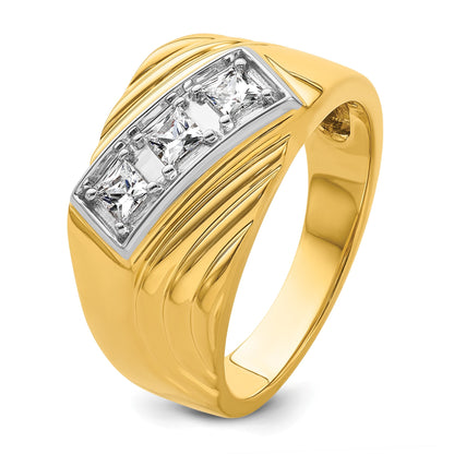 14K Gelb- und Rhodiumgold mit Weiß, Ring mit 0,5 ct. Laborgezüchtetem Diamant VS/SI+ G+, poliert und geriffelt, Drei-Stein-Herrenring