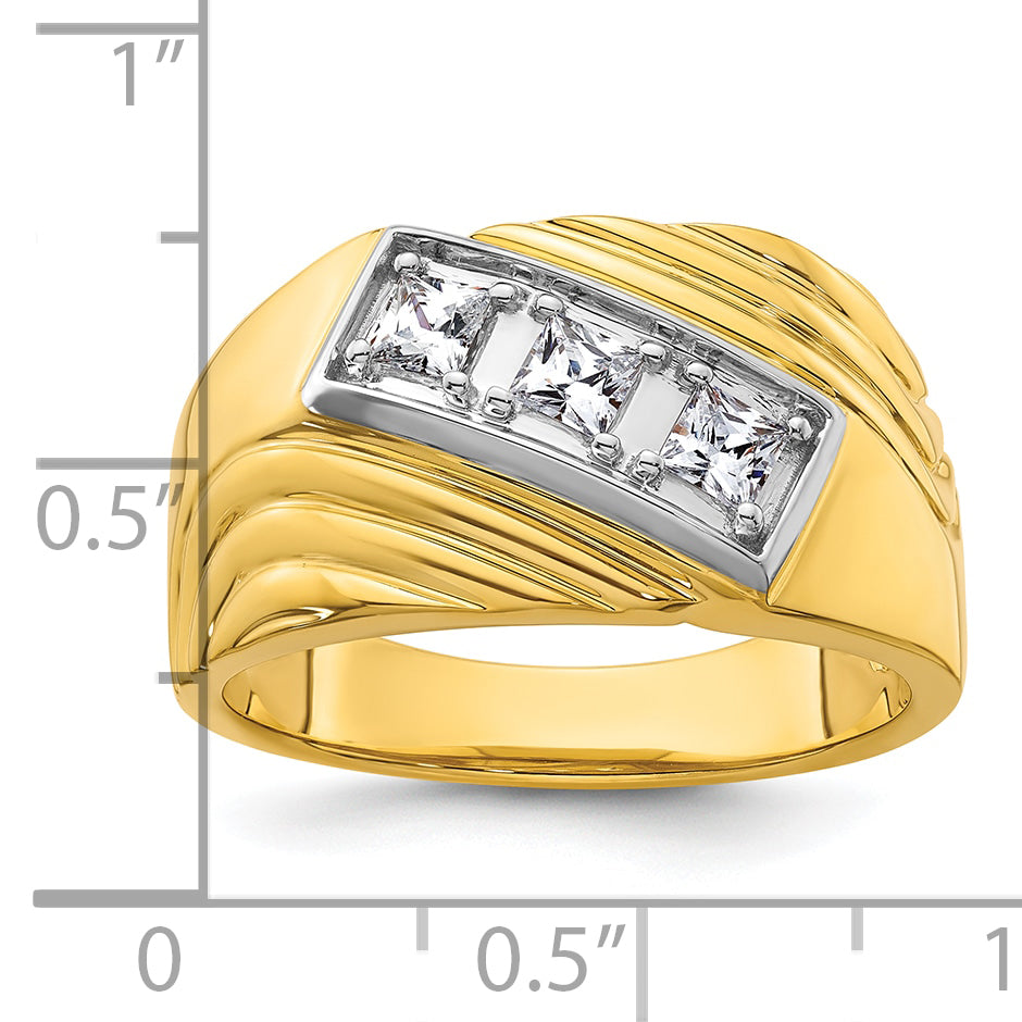 14K Gelb- und Rhodiumgold mit Weiß, Ring mit 0,5 ct. Laborgezüchtetem Diamant VS/SI+ G+, poliert und geriffelt, Drei-Stein-Herrenring
