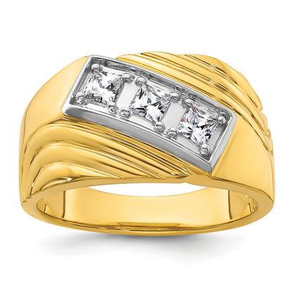 14K Gelb- und Rhodiumgold mit Weiß, Ring mit 0,5 ct. Laborgezüchtetem Diamant VS/SI+ G+, poliert und geriffelt, Drei-Stein-Herrenring