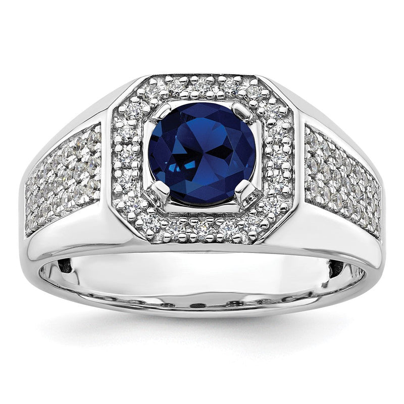 14K Weißgold 14kw 1/2 ct Im Labor Gezüchtet Diamant Vs/si+ G+ & Cr Blau Saphir Komplett Herren Ring