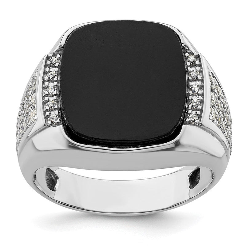 14K Weißgold 5/8 Ct. Im Labor Gezüchtet Diamant Vs/si+ G+ und Onyx Komplett Herren Ring
