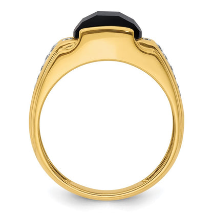 10K Gelbgold 1/8 Ct. Im Labor Gezüchtet Diamant Vs/si+ G+ und Onyx Herren Ring