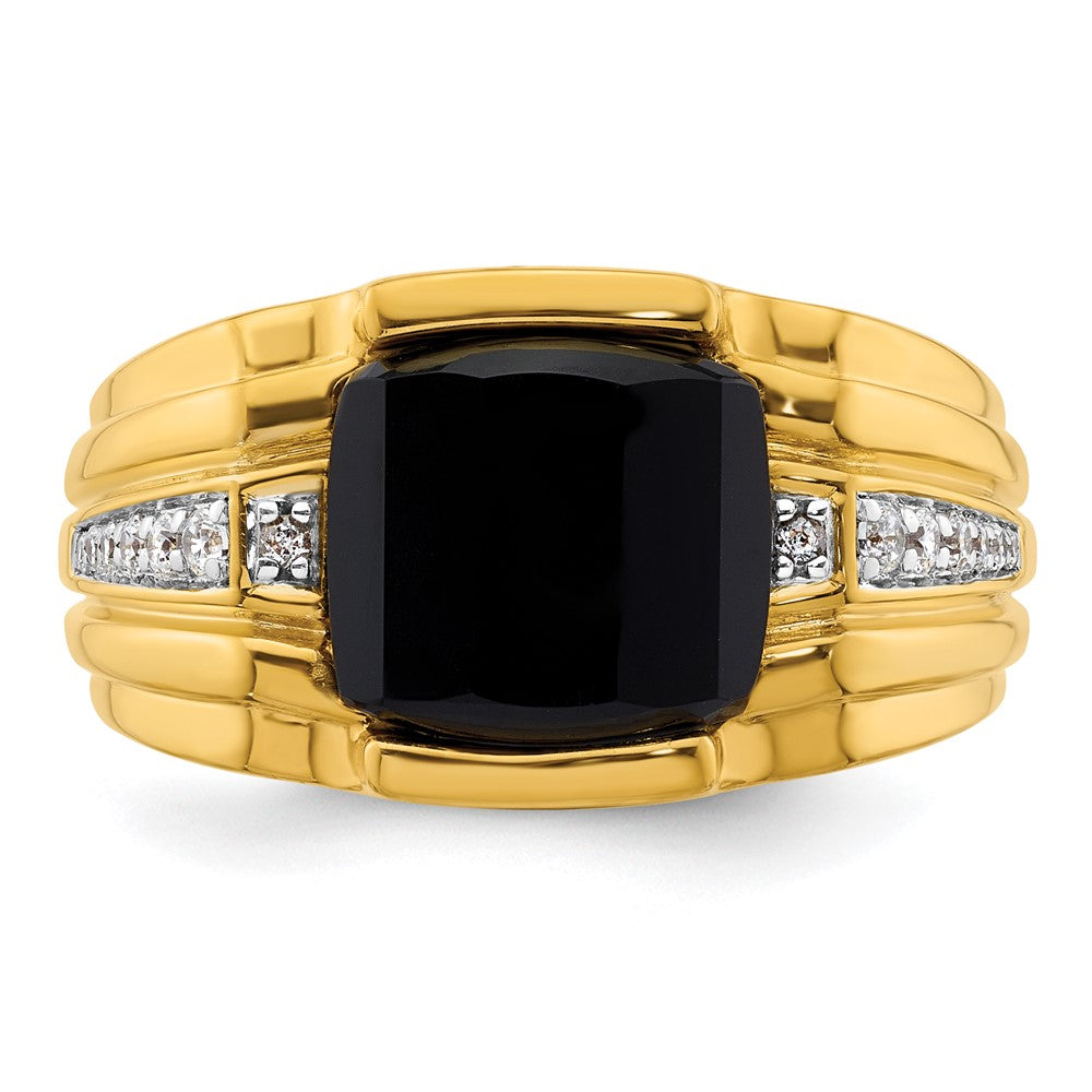10K Gelbgold 1/8 Ct. Im Labor Gezüchtet Diamant Vs/si+ G+ und Onyx Herren Ring