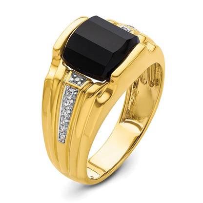 10K Gelbgold 1/8 Ct. Im Labor Gezüchtet Diamant Vs/si+ G+ und Onyx Herren Ring