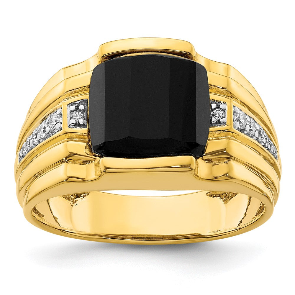 10K Gelbgold 1/8 Ct. Im Labor Gezüchtet Diamant Vs/si+ G+ und Onyx Herren Ring