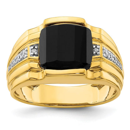 10K Gelbgold 1/8 Ct. Im Labor Gezüchtet Diamant Vs/si+ G+ und Onyx Herren Ring