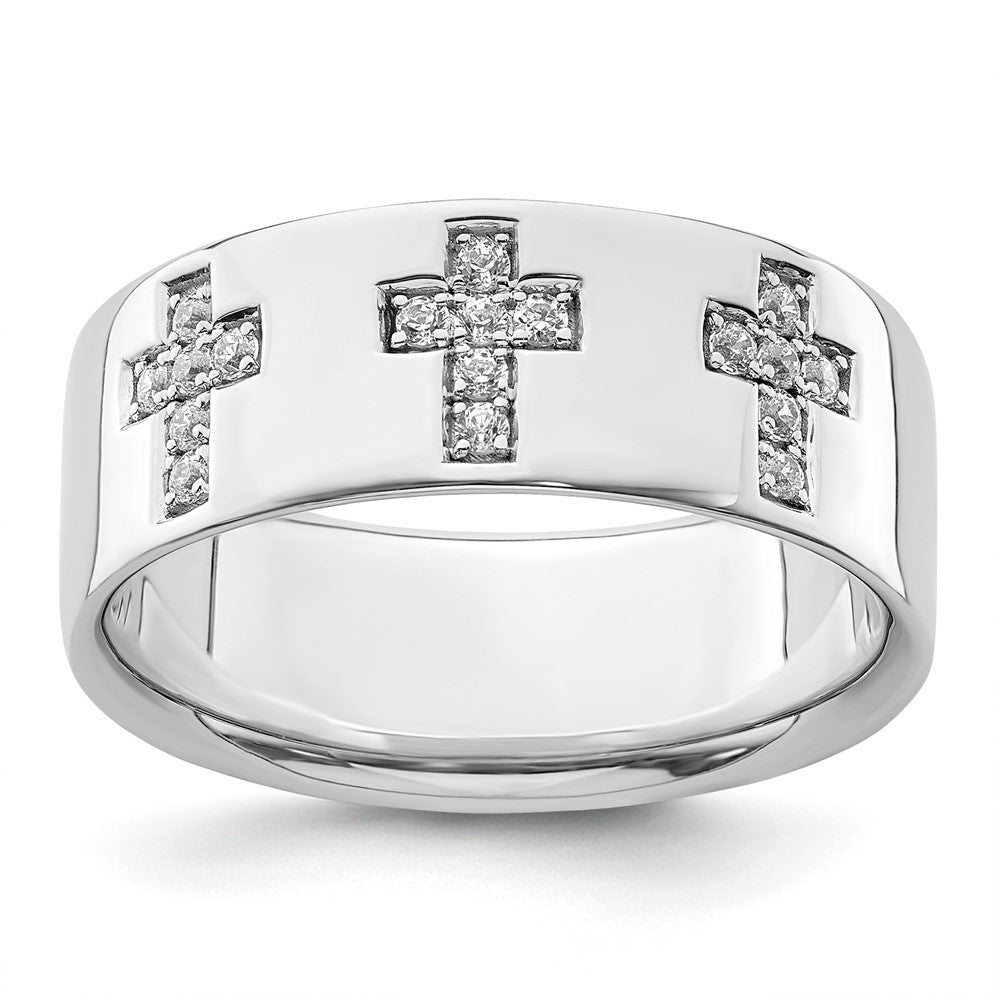 14K Weißgold Herrenring mit 0,2 ct. Labor-gezüchteten Diamanten VS/SI+ G+ Kreuz