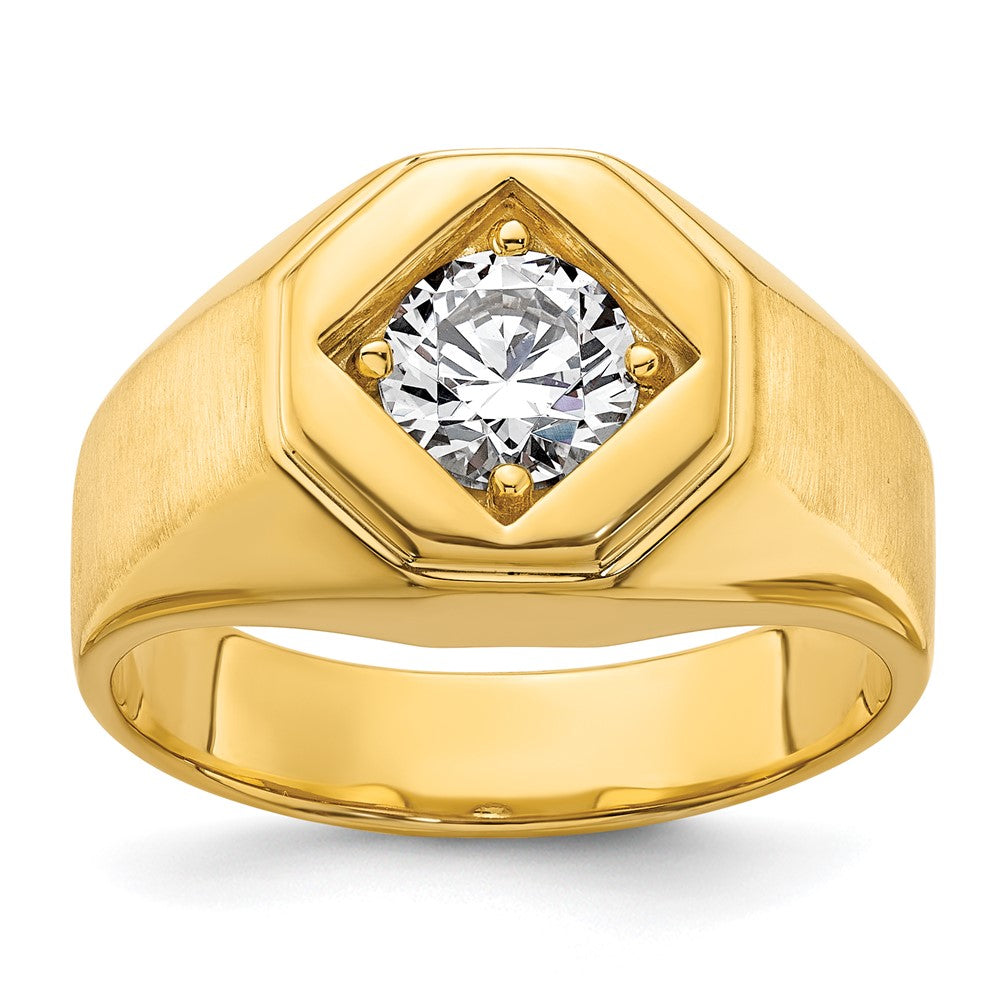 14K Gelbgold Herrenring, 1 ct. Labor gezüchteter Diamant VS/SI+ G+, komplett poliert und satiniert