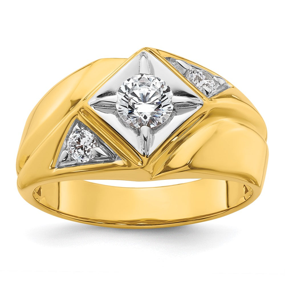 14K Gelbgold & Rhodium mit Weiß 0,75 ct. Labor gezüchteten Diamant VS/SI+ G+ poliert und satiniert Herrenring