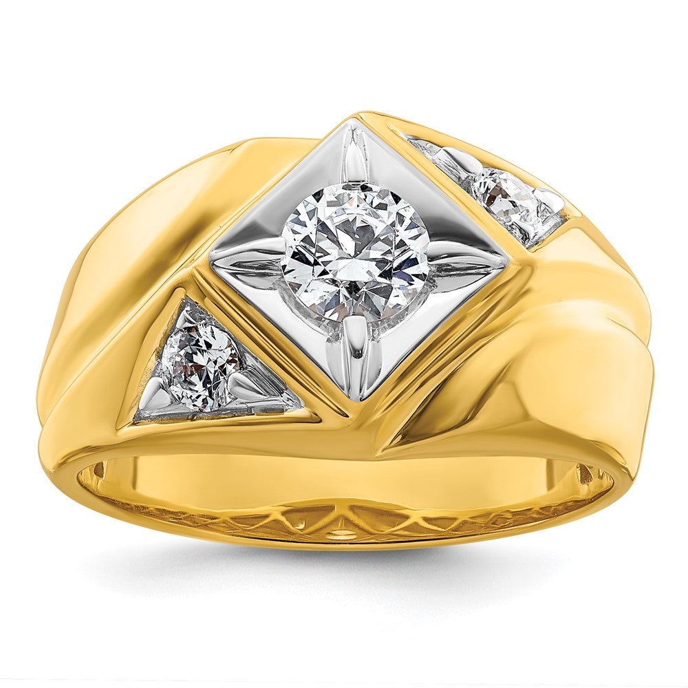 14K Gelbgold mit Weißrhodium 0,875 ct. Laborgezüchtetem Diamant VS/SI+ G+ Komplett Poliert und Satiniert Herrenring