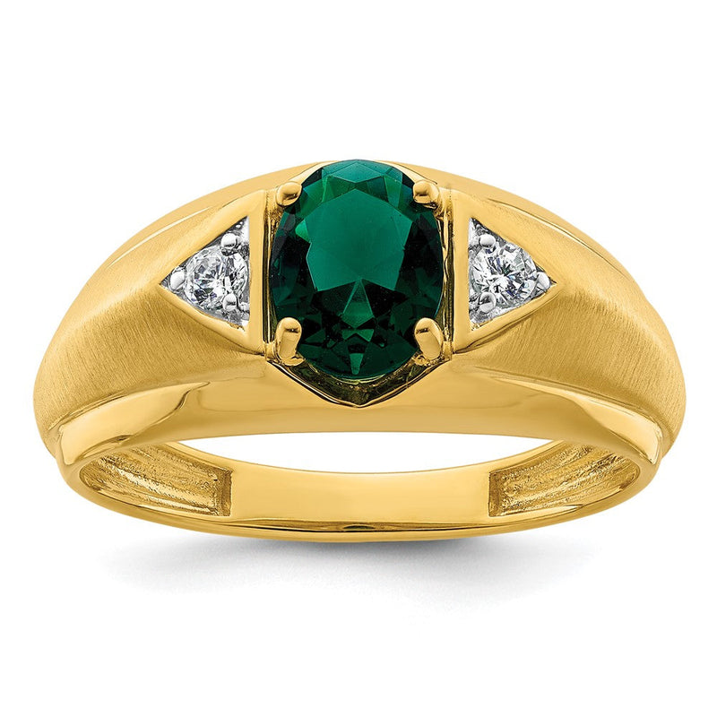 14K Gelbgold 1/10 Ct. Im Labor Gezüchtet Diamant Vs/si+ G+ und Erzeugt Smaragd Herren Ring