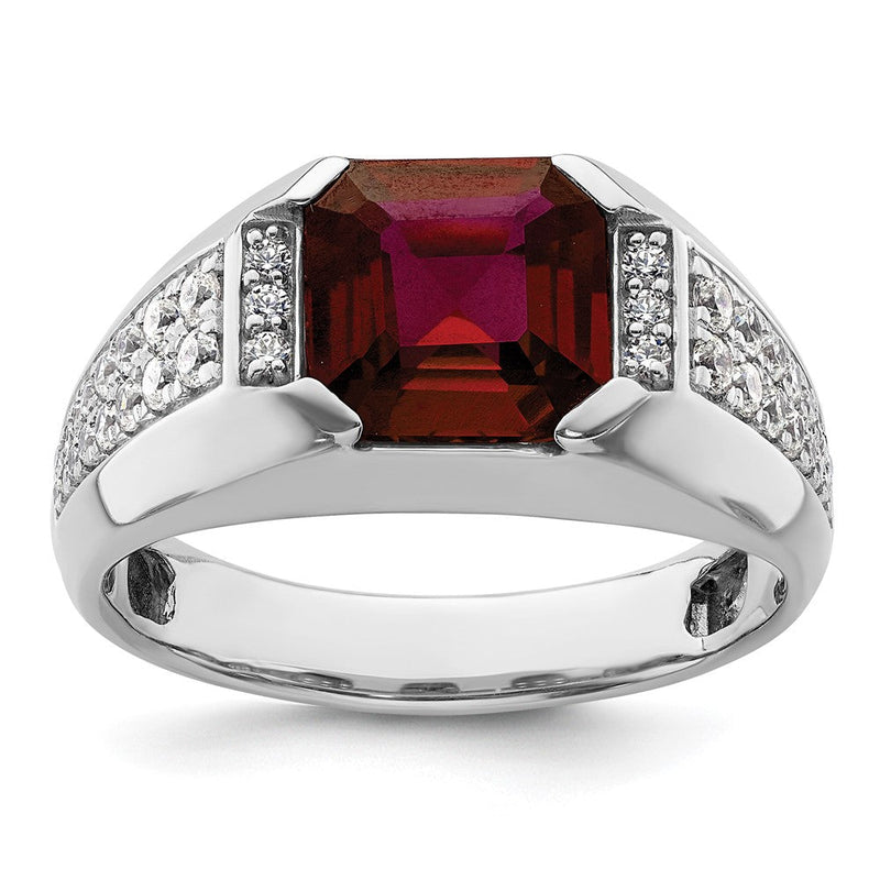 14K Weißgold 5/8 Ct. Im Labor Gezüchtet Diamant Vs/si+ G+ und Erzeugt Rubin Herren Ring