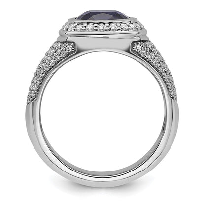 14K Weißgold 1 Ct. Im Labor Gezüchtet Diamant Vs/si+ G+ und Erzeugt Blau Saphir Herren