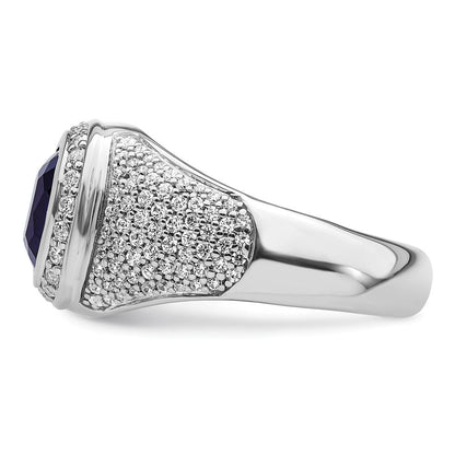 14K Weißgold 1 Ct. Im Labor Gezüchtet Diamant Vs/si+ G+ und Erzeugt Blau Saphir Herren