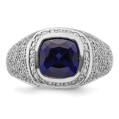 14K Weißgold 1 Ct. Im Labor Gezüchtet Diamant Vs/si+ G+ und Erzeugt Blau Saphir Herren