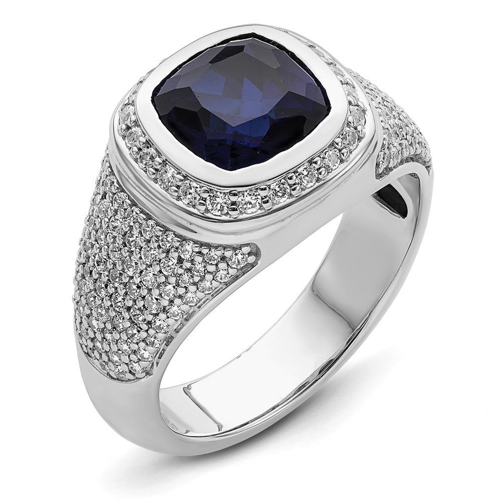 14K Weißgold 1 Ct. Im Labor Gezüchtet Diamant Vs/si+ G+ und Erzeugt Blau Saphir Herren