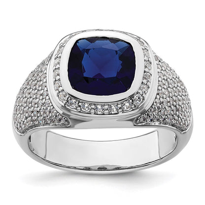 14K Weißgold 1 Ct. Im Labor Gezüchtet Diamant Vs/si+ G+ und Erzeugt Blau Saphir Herren