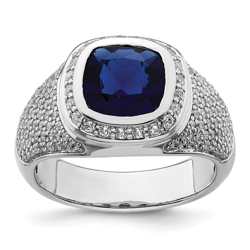 14K Weißgold 1 Ct. Im Labor Gezüchtet Diamant Vs/si+ G+ und Erzeugt Blau Saphir Herren
