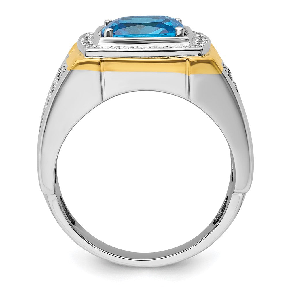 14K Bicolor 3/4 Ct. Im Labor Gezüchtet Diamant Vs/si+ G+ und Blautopas Herren Ring