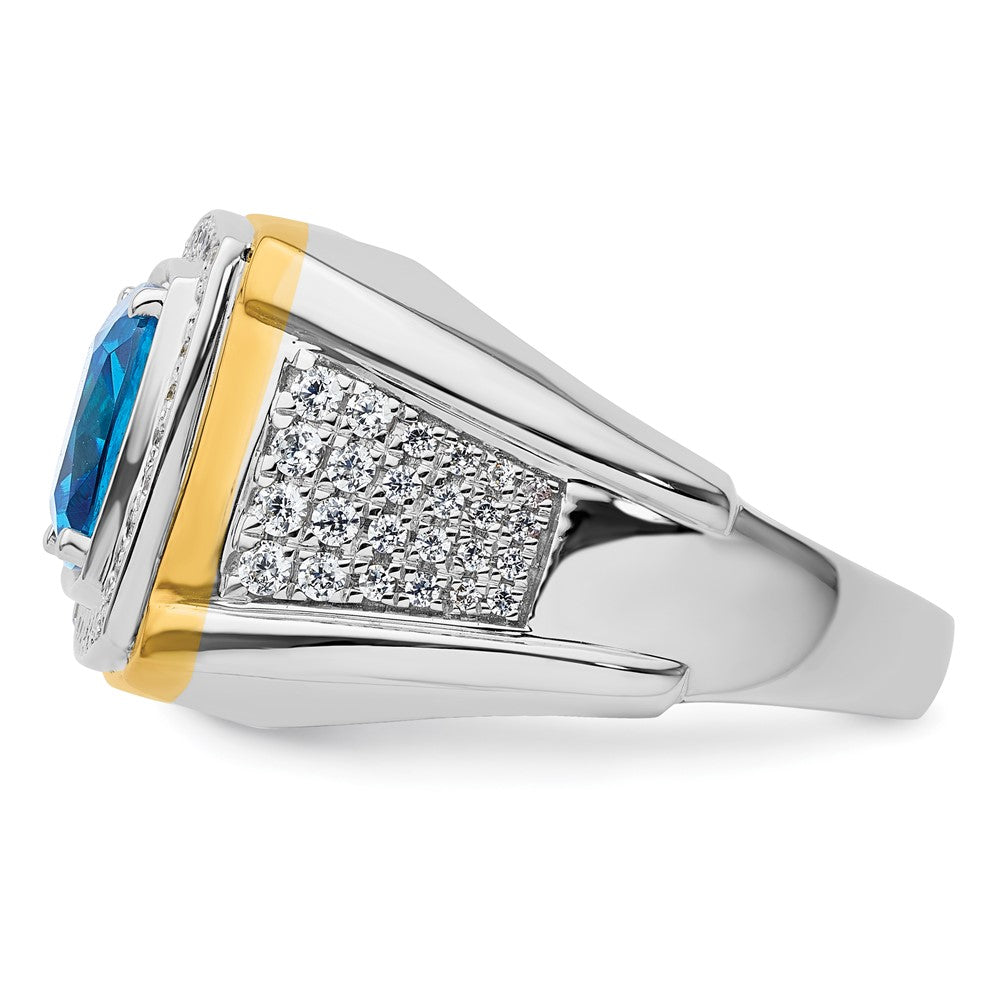 14K Bicolor 3/4 Ct. Im Labor Gezüchtet Diamant Vs/si+ G+ und Blautopas Herren Ring