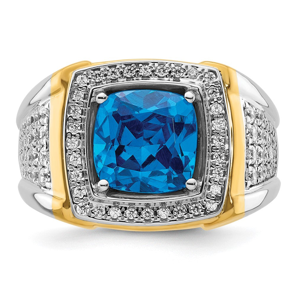 14K Bicolor 3/4 Ct. Im Labor Gezüchtet Diamant Vs/si+ G+ und Blautopas Herren Ring