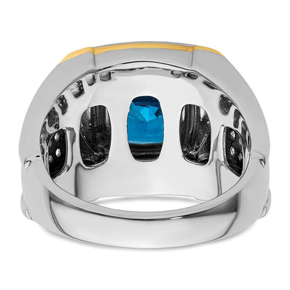 14K Bicolor 3/4 Ct. Im Labor Gezüchtet Diamant Vs/si+ G+ und Blautopas Herren Ring