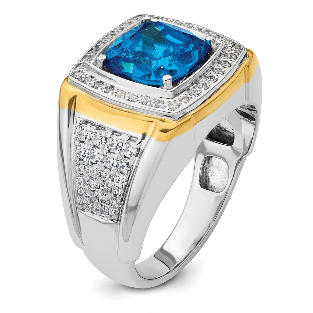 14K Bicolor 3/4 Ct. Im Labor Gezüchtet Diamant Vs/si+ G+ und Blautopas Herren Ring